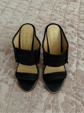 L.A.M.B. Black Open-Toe Slide Mules